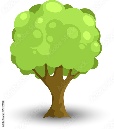 Cartoon Forest or Park Tree Isolated on White Background. Vector Illustration with Shadow.