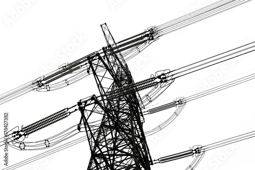 overhead power line isolated on white background photo