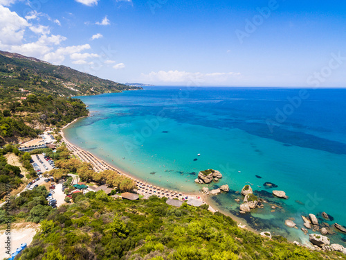 Fototapeta Naklejka Na Ścianę i Meble -  Aerial  view of Porto Zorro  Azzurro beach in Zakynthos (Zante) island, in Greece