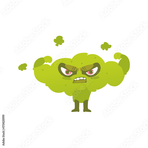 Funny broccoli hero, superhero character, guard, defendor, flat style cartoon vector illustrations isolated on white background. Broccoli vegetable hero, superhero character in mask and cape