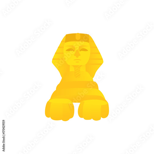 Stylized statue of sphinx, symbol of Egypt culture, front view flat cartoon vector illustration isolated on white background. Flat style Egypt statue of sphinx, traditional place of attraction