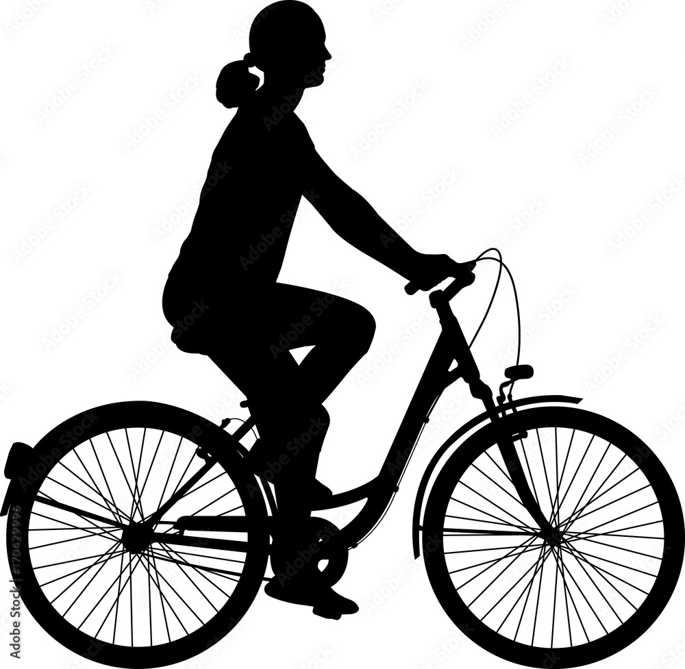 Naklejka premium young woman riding bicycle silhouette - vector