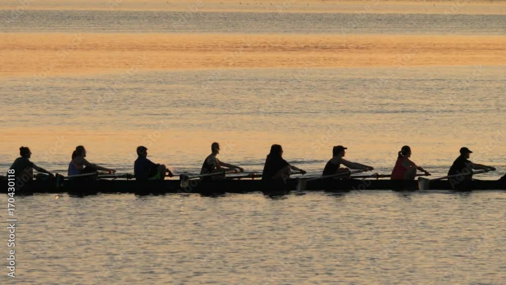 Rowing Team on Lake Silhouette