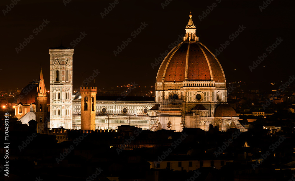 Cathedral Santa Maria of the Flowers, Piazza del Duomo, Florence, Tuscany, Italy, Europe. A gigantic monument keeping an eye on its town Night and Day.