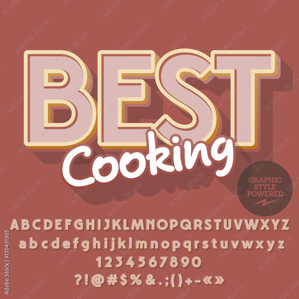 Elegant vector alphabet set. Font with text Best Cooking. Contains graphic style. Elegant vector alphabet set. Font with text Best Cooking. Contains graphic style.