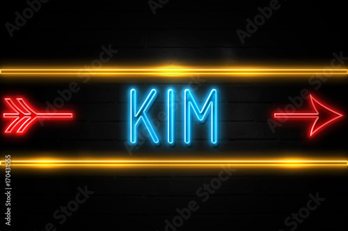 Kim  - fluorescent Neon Sign on brickwall Front view photo