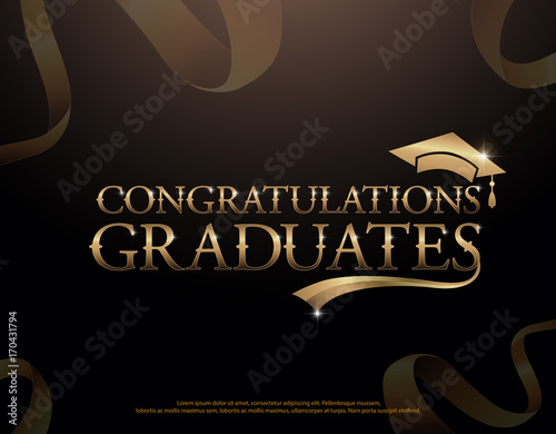 Congratulations Graduate logotype template with golden ribbons on black background. congratulations graduate calligraphy lettering design for logo, banner, template, vector illustrator