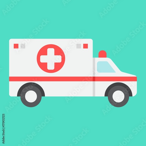 Ambulance flat icon, medicine and healthcare, transport sign vector graphics, a colorful solid pattern on a cyan background, eps 10. photo
