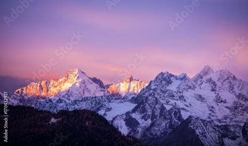  Pink and Purple Lights over the Alps Peaks - Verbier, Alps, Canton du Valais, Wallis, Switzerland © Delphine