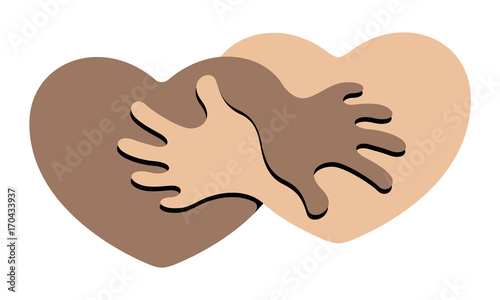 Anti Racism. An Abstract Symbol for Anti Racism Figuring Two Hearts Holding Each Other.