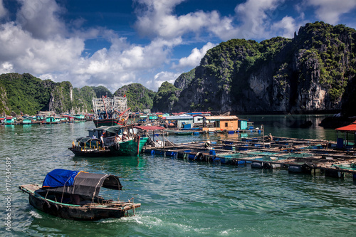 cruising among beautiful limestone rocks and secluded beaches in Ha Long bay, UNESCO world heritage site, Vietnam