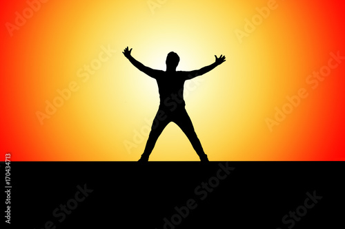 open his arms, silhouette Women silhouette at sunset - Stock Image