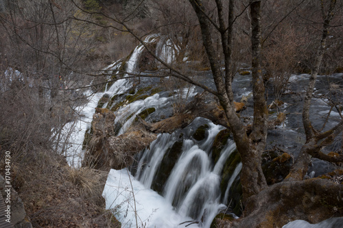 Waterfall in a coniferous forest