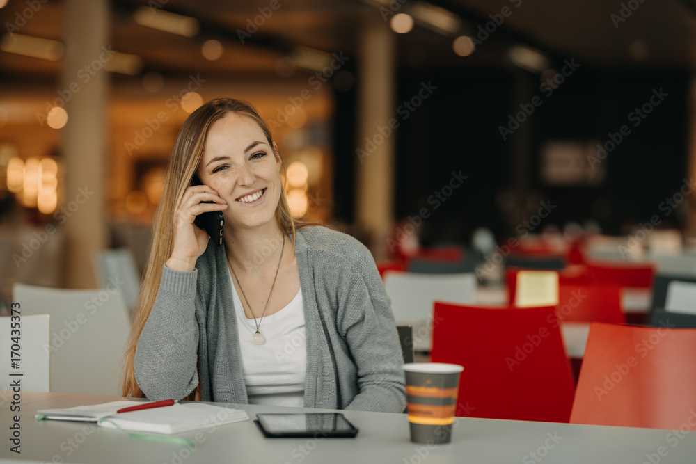 pretty woman with smart phone and tablet seating in cafe pretty woman with smart phone and tablet seating in cafe