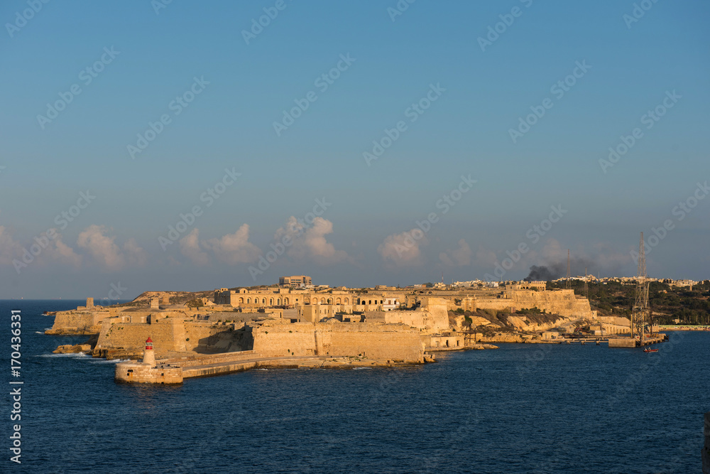Ancient city of Valetta fortress in late afternoon lights. Malta