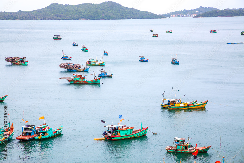 traditional colorful vietnamese fishing boats in Nam Du island, Kien Giang, Vietnam traditional colorful vietnamese fishing boats in Nam Du island, Kien Giang, Vietnam