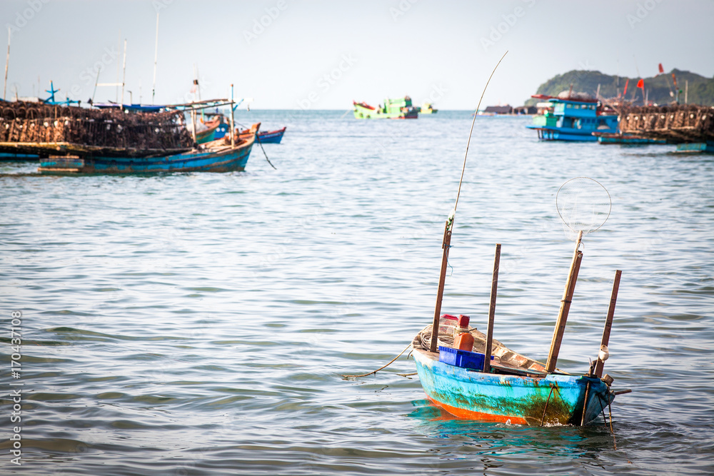 traditional colorful vietnamese fishing boats in Nam Du island, Kien Giang, Vietnam