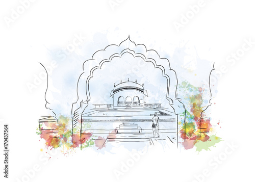Watercolor sketch of Amer Fort Jaipur, Rajasthan, India in vector illustration.