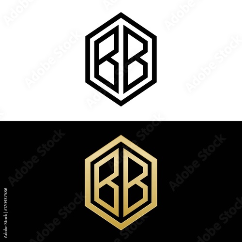 initial letters logo bb black and gold monogram hexagon shape vector photo