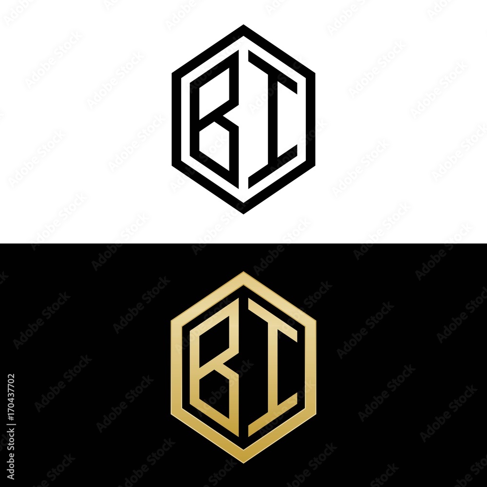 initial letters logo bi black and gold monogram hexagon shape vector initial letters logo bi black and gold monogram hexagon shape vector