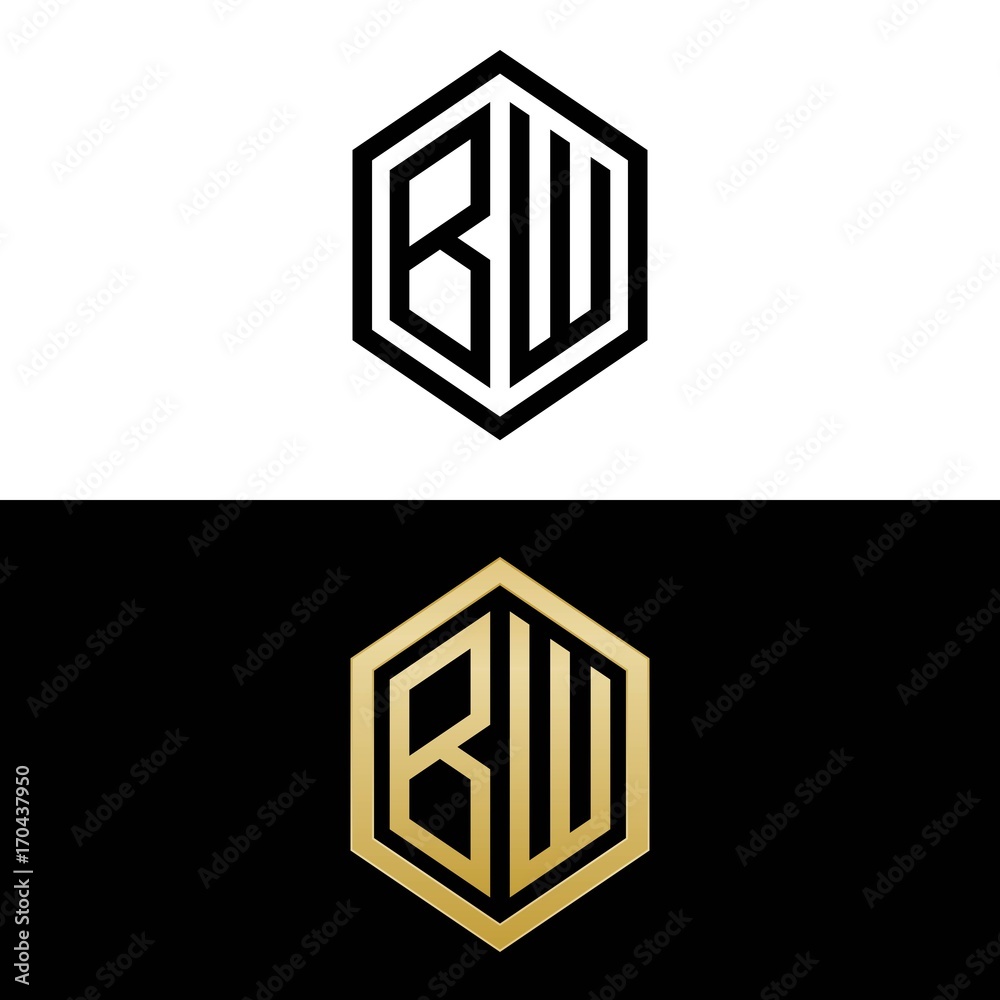 initial letters logo bw black and gold monogram hexagon shape vector initial letters logo bw black and gold monogram hexagon shape vector