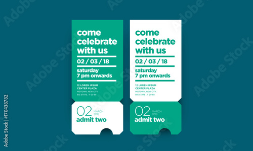 Come Celebrate With Us Invitation in Flat Ticket Style Design With Venue Date and Time Details