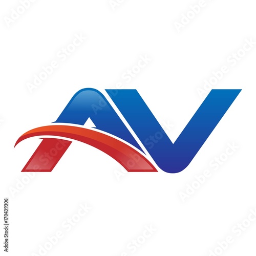 modern vector initial letters logo swoosh av red blue