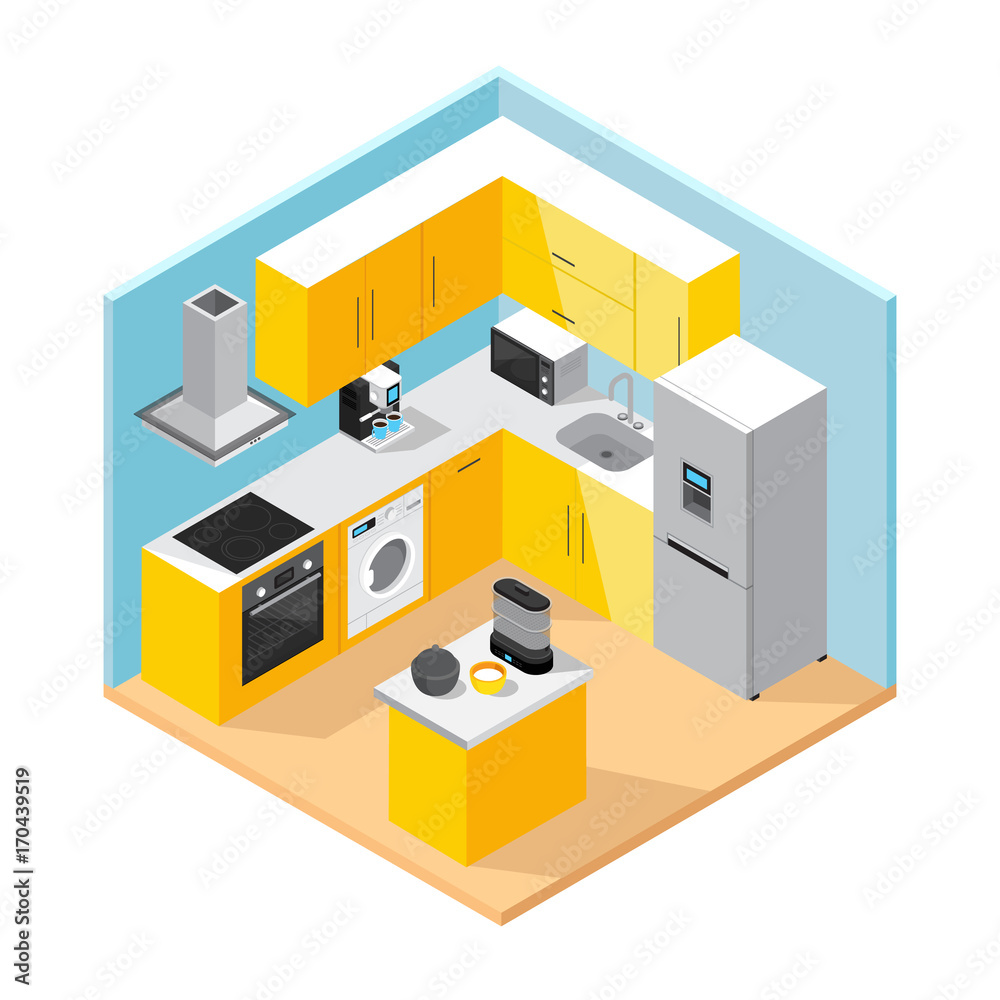 Modern Kitchen Interior Isometric Concept Modern Kitchen Interior Isometric Concept