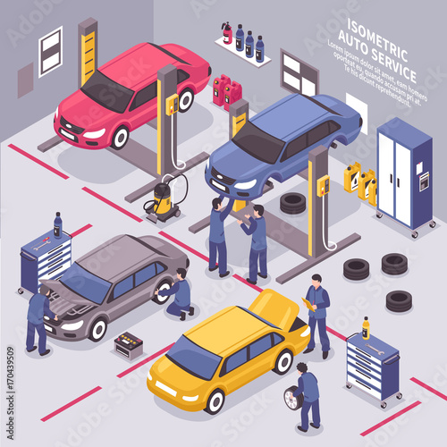 Auto Service Isometric Illustration