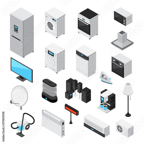 Household Appliances Isometric Icons Set 
