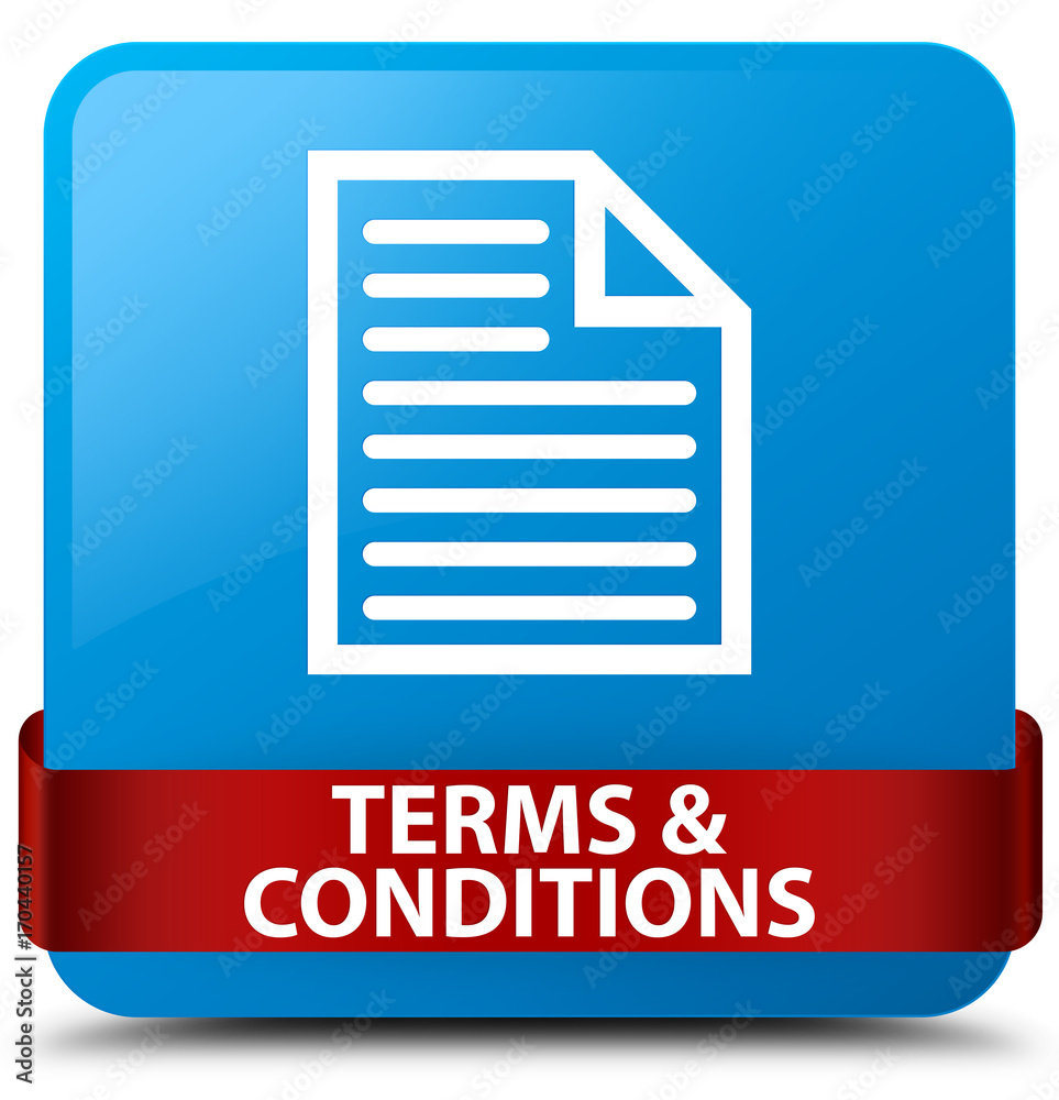 Terms and conditions (page icon) cyan blue square button red ribbon in middle Terms and conditions (page icon) cyan blue square button red ribbon in middle