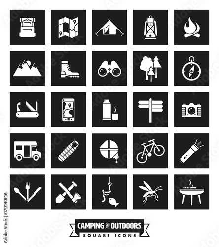 Camping and Outdoor Pursuits Square Icon Set
