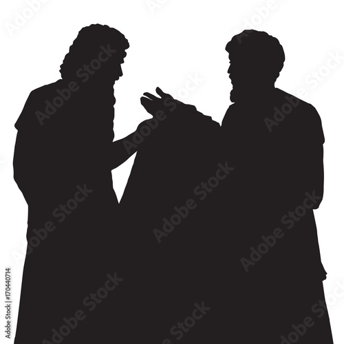 Ancient people trade. Vector drawing