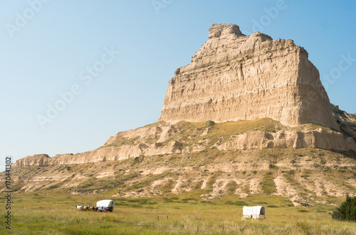 Scotts Bluff Wagon Train Headed West Oregon Trail Nebraska photo
