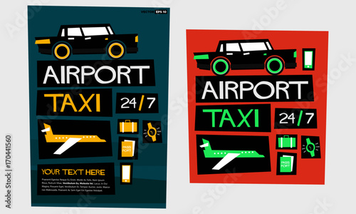 Airport Taxi 24/7 With Text Box (Flat Style Vector Illustration Poster Design)