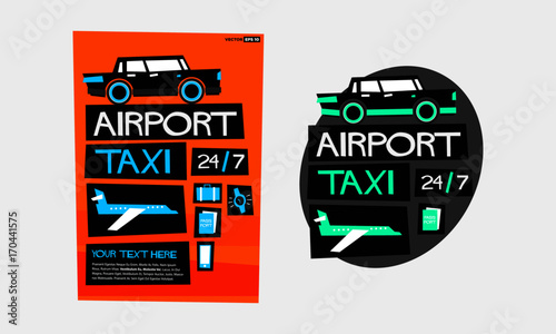 Airport Taxi 24/7 With Text Box (Flat Style Vector Illustration Poster Design)