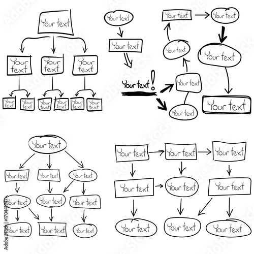 hand drawn blank hierarchy diagram, flow chart vector