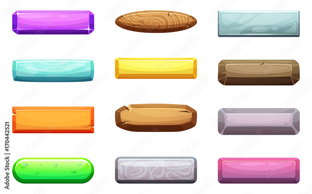 Vector cartoon set of ui buttons. Template for game design projects ...