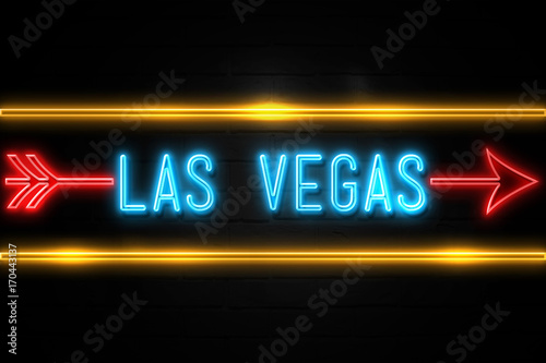 Las Vegas - fluorescent Neon Sign on brickwall Front view