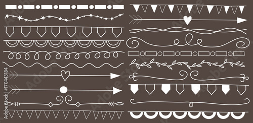 Hand Drawn Doodle Dividers Borders set, decorative elements and embellishments.