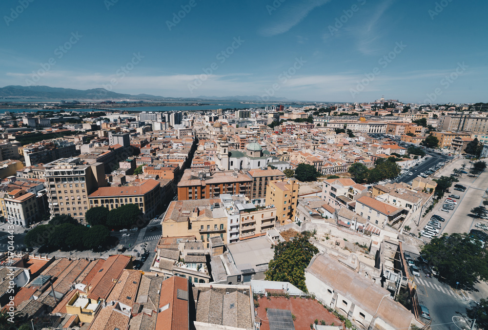 Aerial view of the capital of Sardinia from the tallest tower