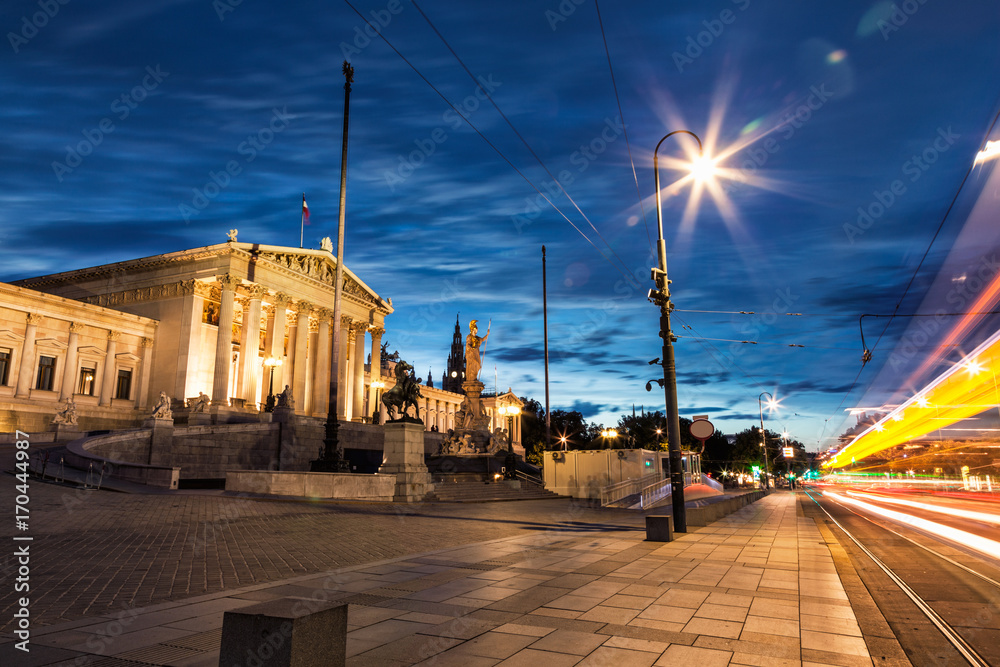 Fototapeta premium Austrian Parliament building on Ring Road in Vienna