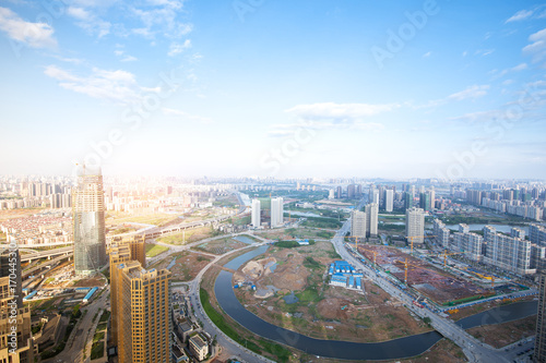 Aerial view of city buildings and river, China Nanchang © 安琦 王