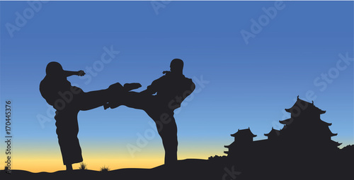 Men demonstrate karate.