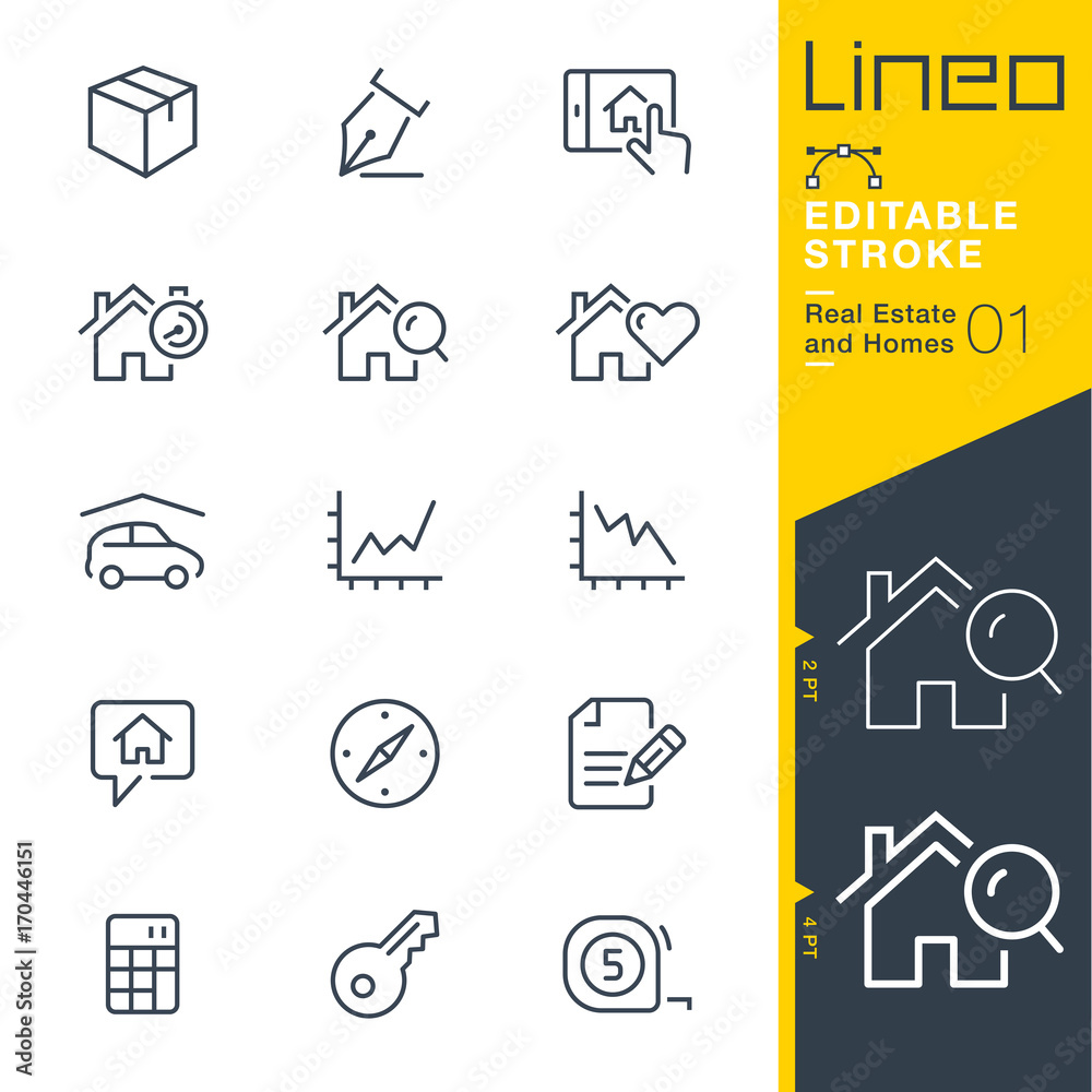 Fototapeta premium Lineo Editable Stroke - Real Estate and Homes line icons. Vector Icons - Adjust stroke weight - Expand to any size - Change to any colour