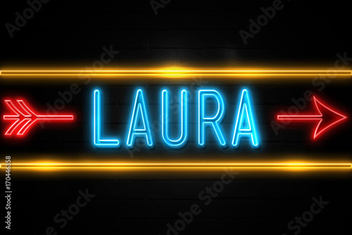 Laura  - fluorescent Neon Sign on brickwall Front view