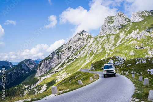 Road to Mangart saddle, highest road in Slovenia.