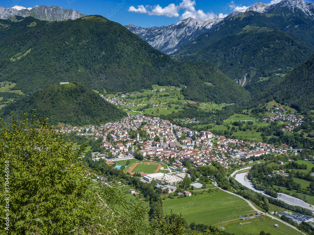 aerial view to village of Tolmin