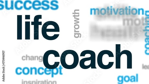 Life coach animated word cloud, text design animation.