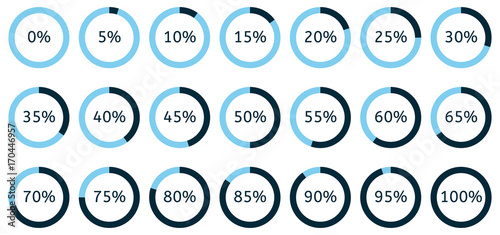 Set of circle percentage diagrams, charts for infographics. Vector illustration.